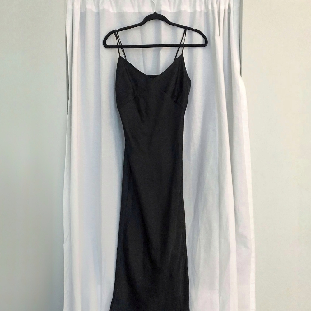 Black satin slip dress